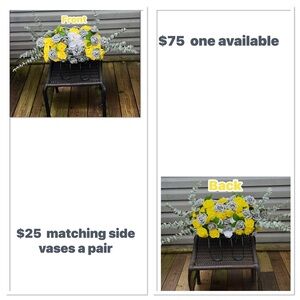 Elegant Yellow and Gray Vase with Floral Arrangement